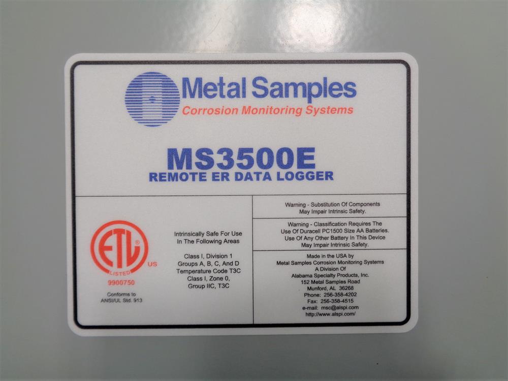 Metal Samples Remote ER Data Logger MS3500E W/ Hoffman Enclosure A10009CHNF